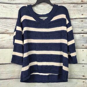 Maurices XL Navy Cream Stripe V Neck Sweater